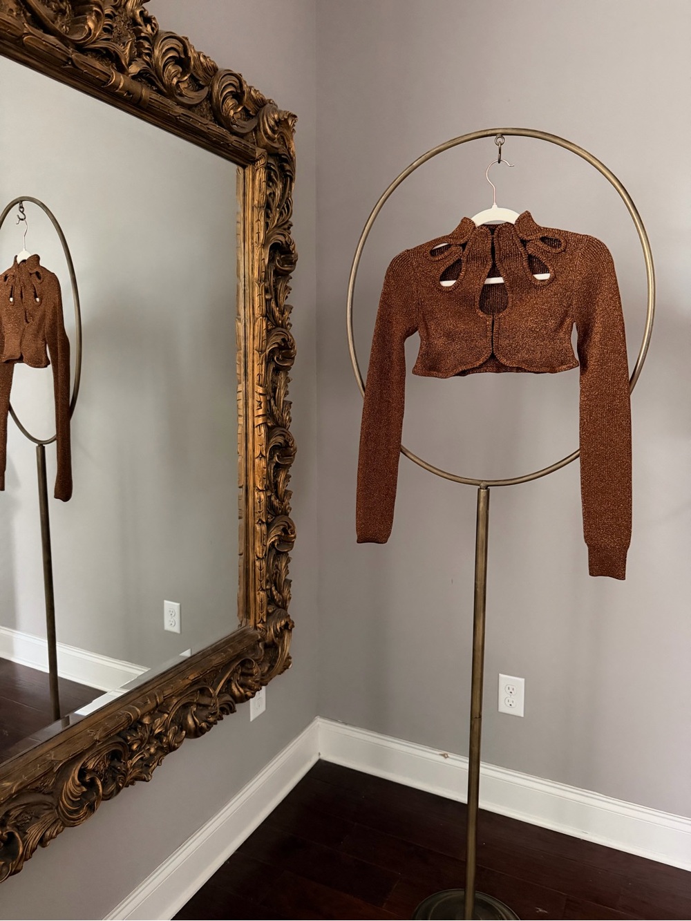 Maeve Bronze Knit Cropped Cutout Sweater